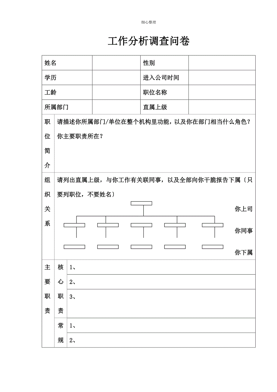 人力资源管理工作分析调查问卷_第1页