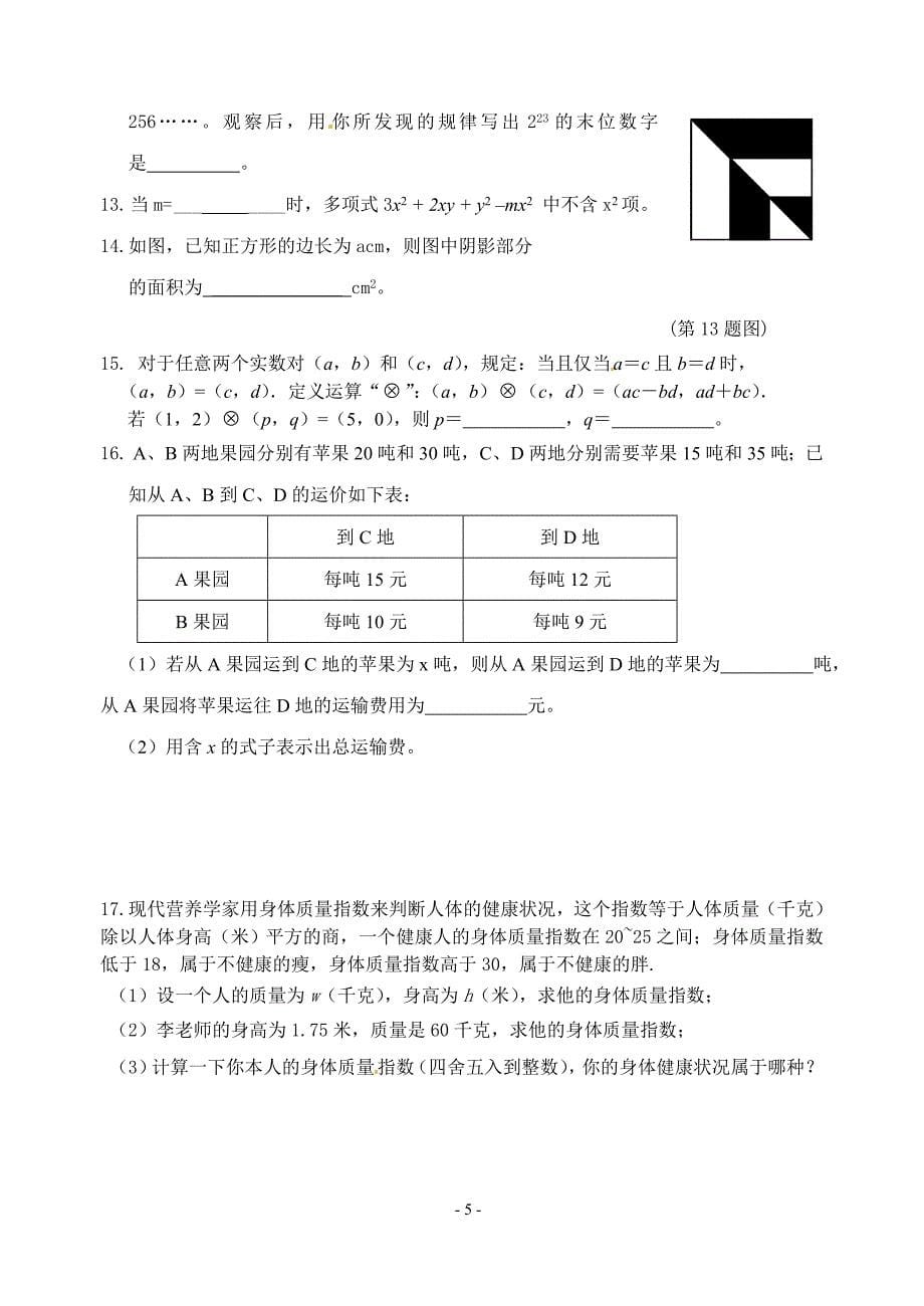 2009—2010学年建湖县高作中学期末复习学案4 代数式.doc_第5页