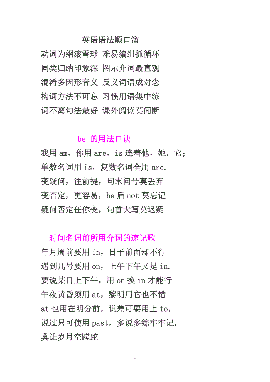 英语语法顺口溜_第1页