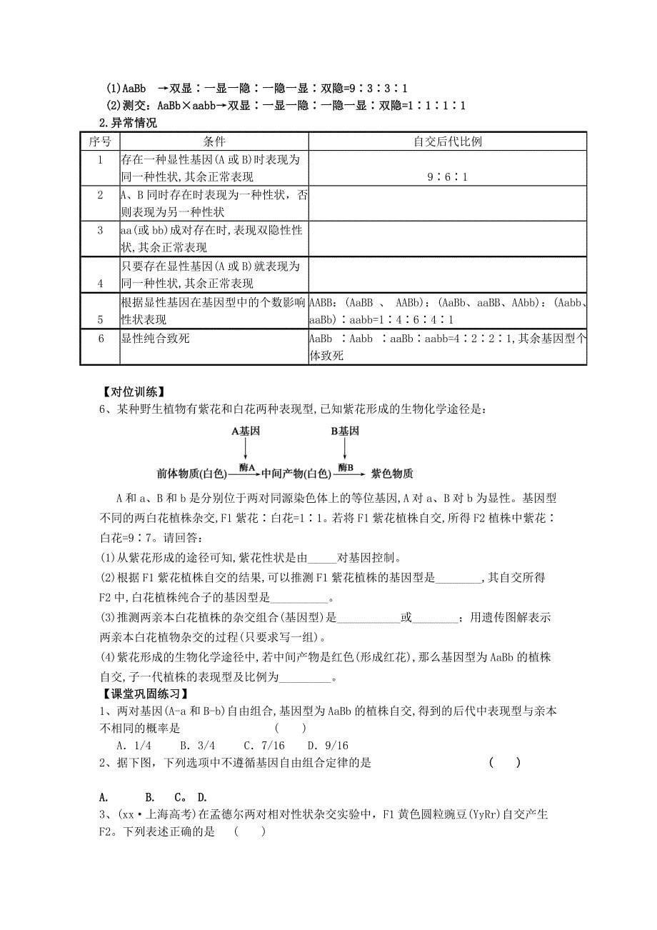 2022年高三生物一轮复习 孟德尔的豌豆杂交实验学案 苏教版_第5页