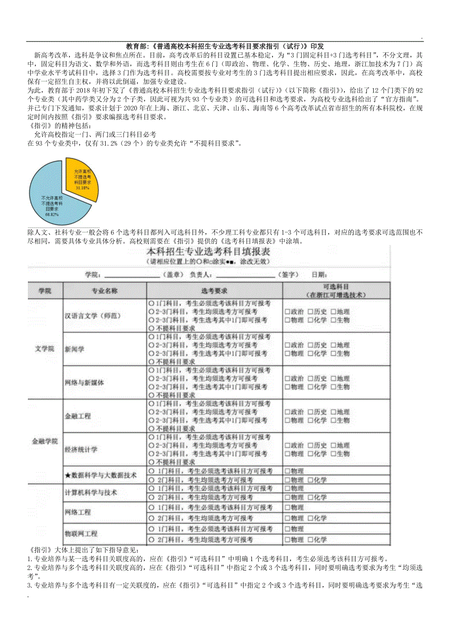 普通高校本科招生专业选考科目要求指引(试行)_第1页