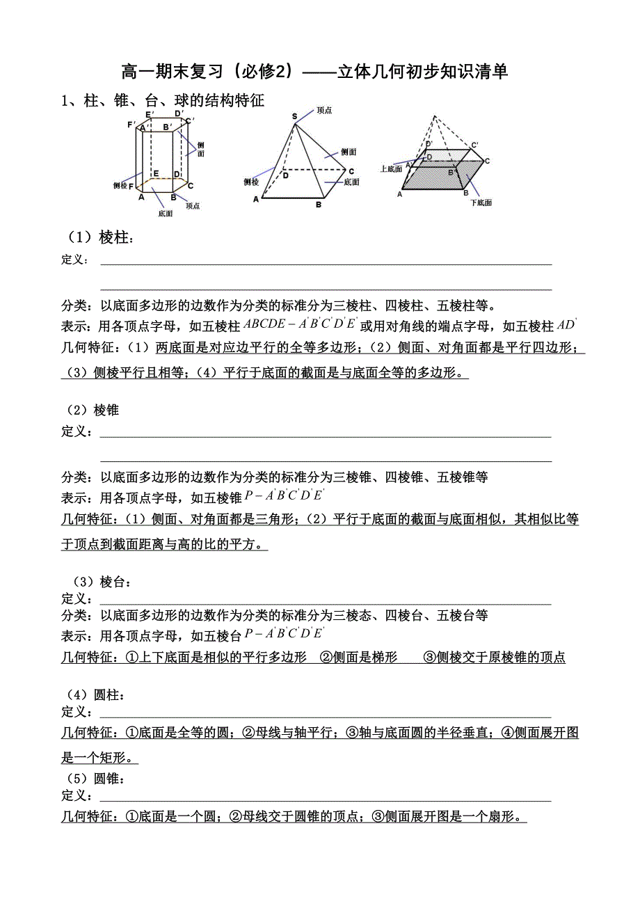 高一期末复习立体几何(必修2).doc_第1页