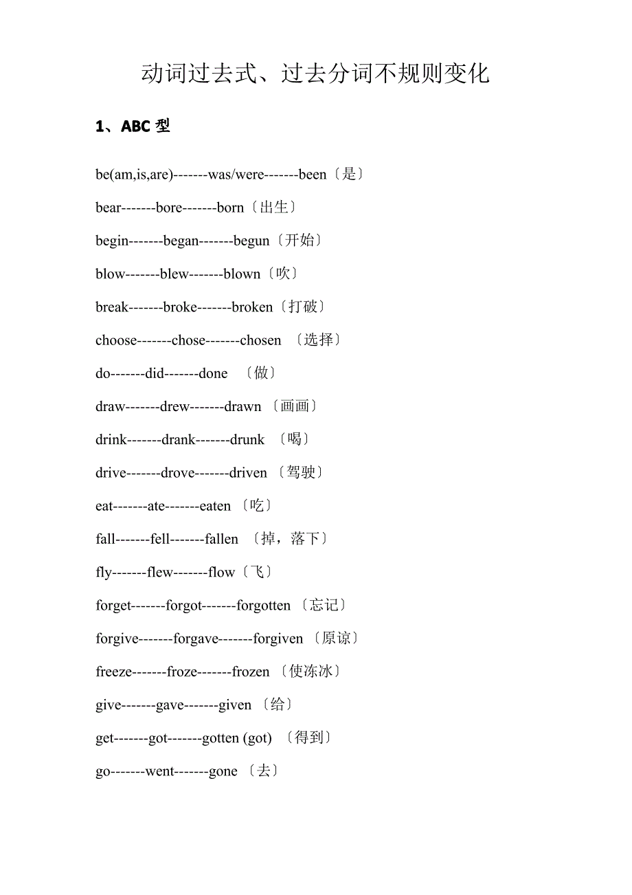 动词过去式变化表_第1页