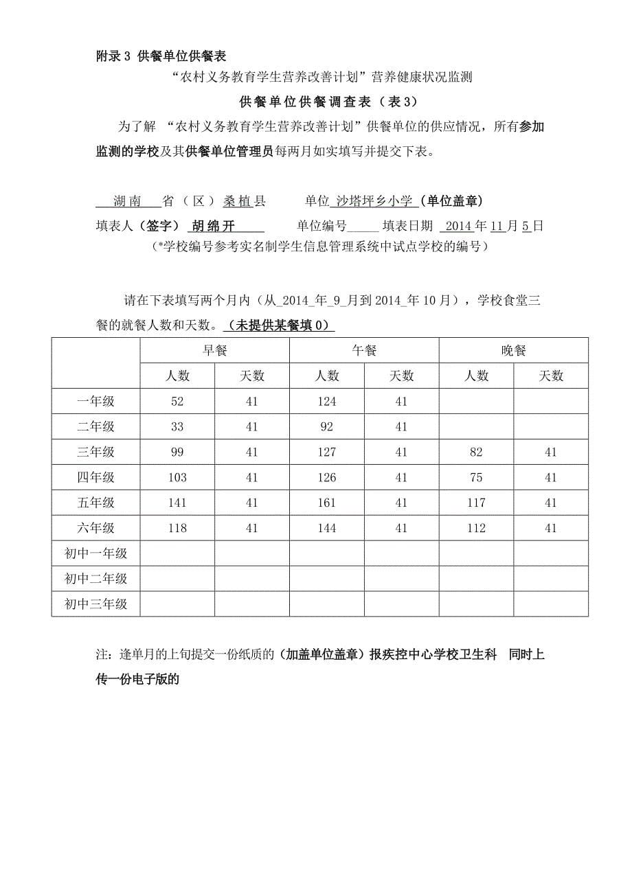 桑植县农村义务教育学生营养监测表格_第5页