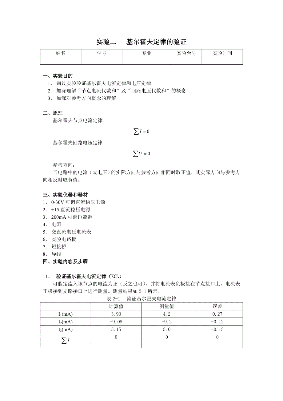 基尔霍夫定律的验证实验报告_第1页