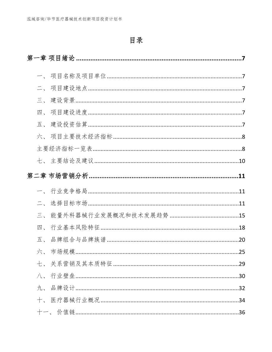 毕节医疗器械技术创新项目投资计划书【参考模板】_第1页