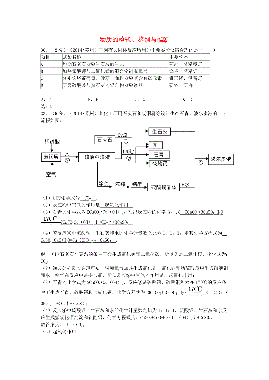 【考点清点】江苏省苏州市2015届中考化学专题复习 物质的推断、分离、除杂、提纯与共存等问题_第1页