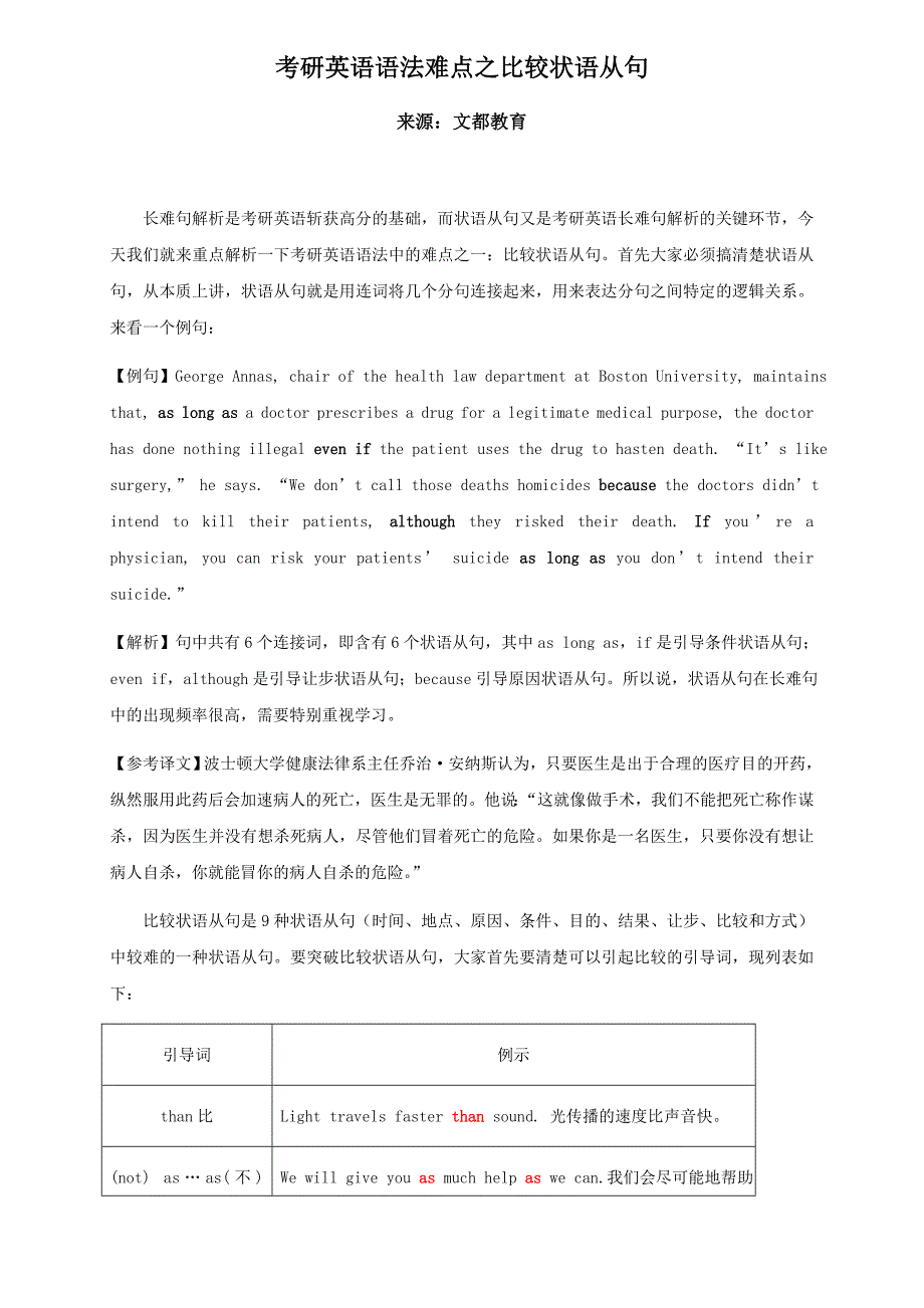 考研英语语法难点之比较状语从句_第1页