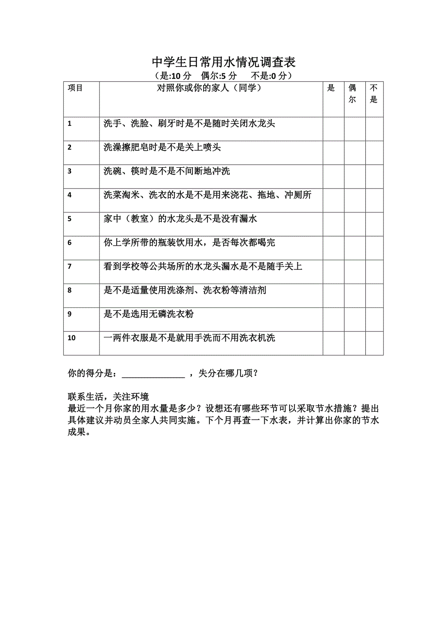 日常用水情况调查项目表_第1页