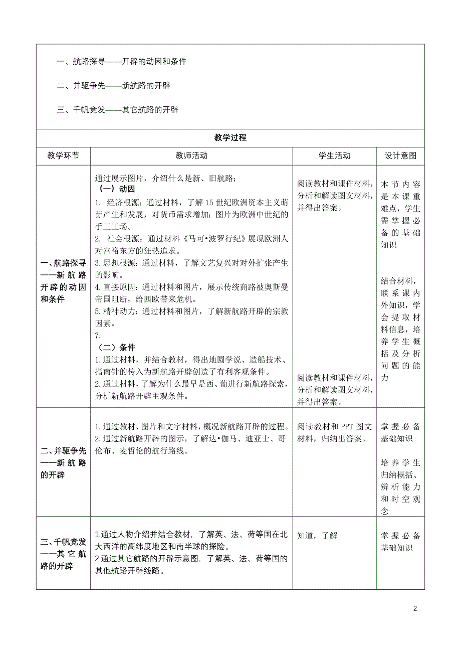 第6课《全球航路的开辟》教学设计_第2页