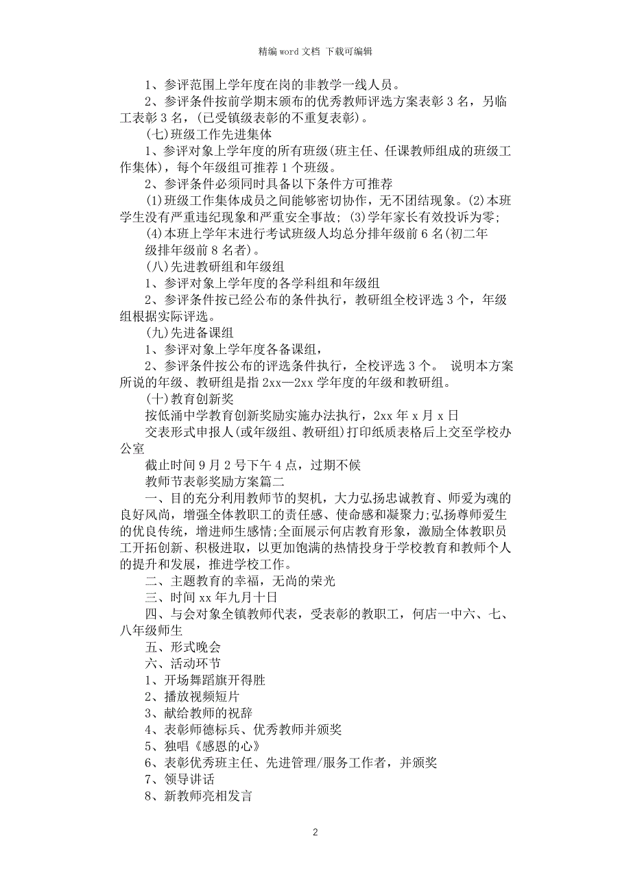 2021年教师节表彰奖励方案_第2页