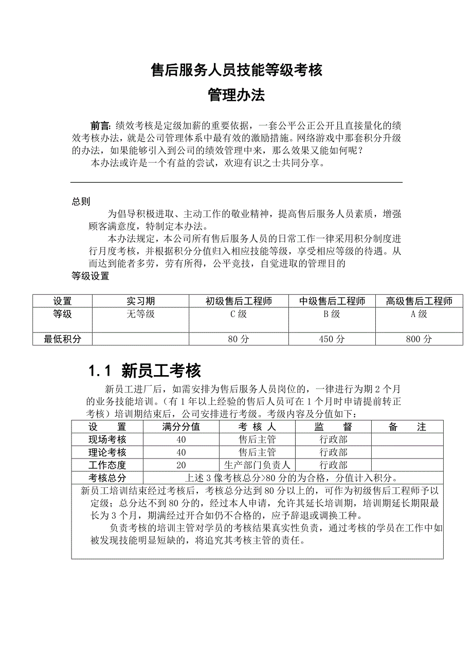 售后服务人员等级考核管理办法_第1页