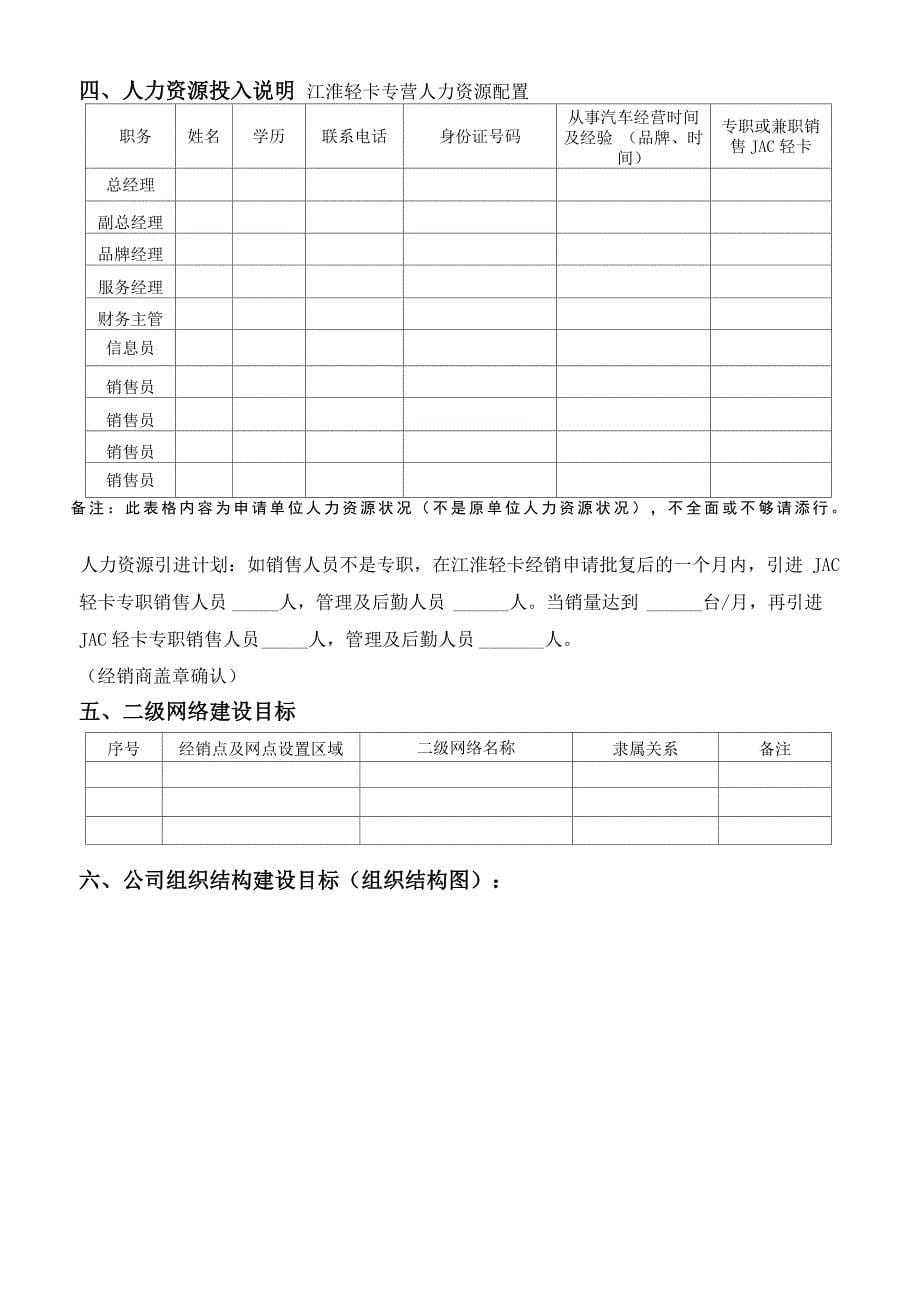 JAC江淮轻卡区域品牌授权申请表_第5页