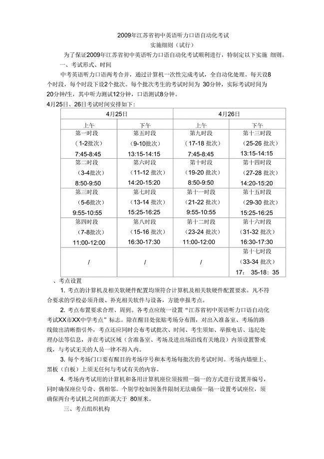 2009年江苏省初中英语听力口语自动化考试汇总