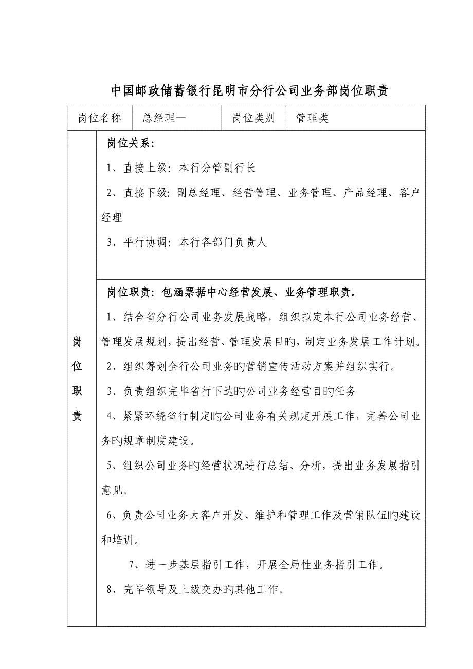 商业银行公司业务部各岗位职责_第1页