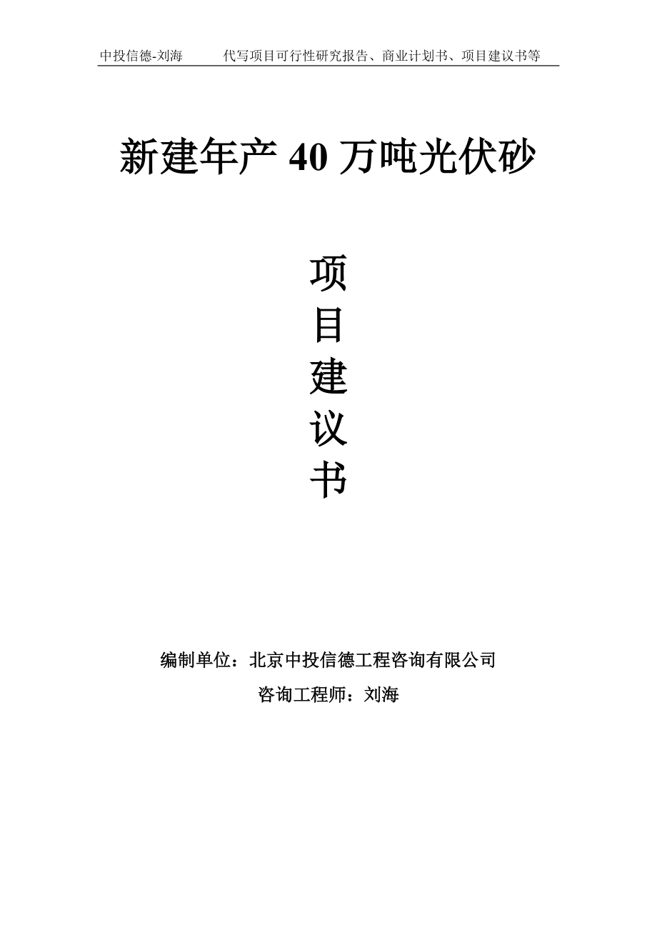 新建年产40万吨光伏砂项目建议书-写作模板_第1页