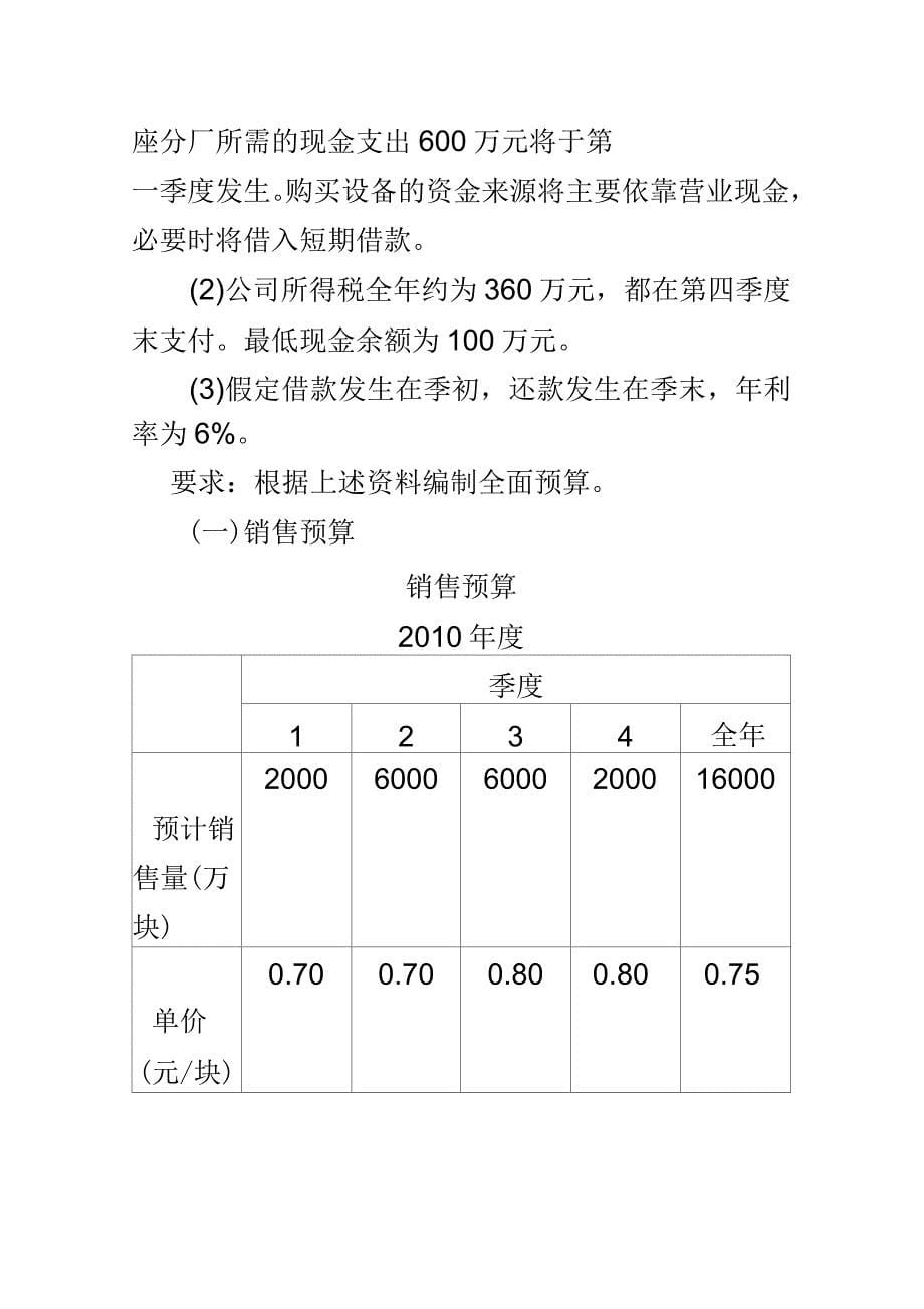 预算编制习题(附答案)_第5页