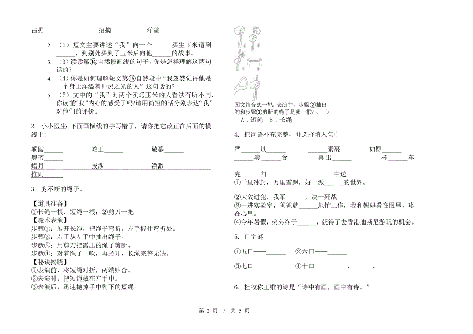 小学语文水平复习小升初模拟试卷III卷.docx_第2页