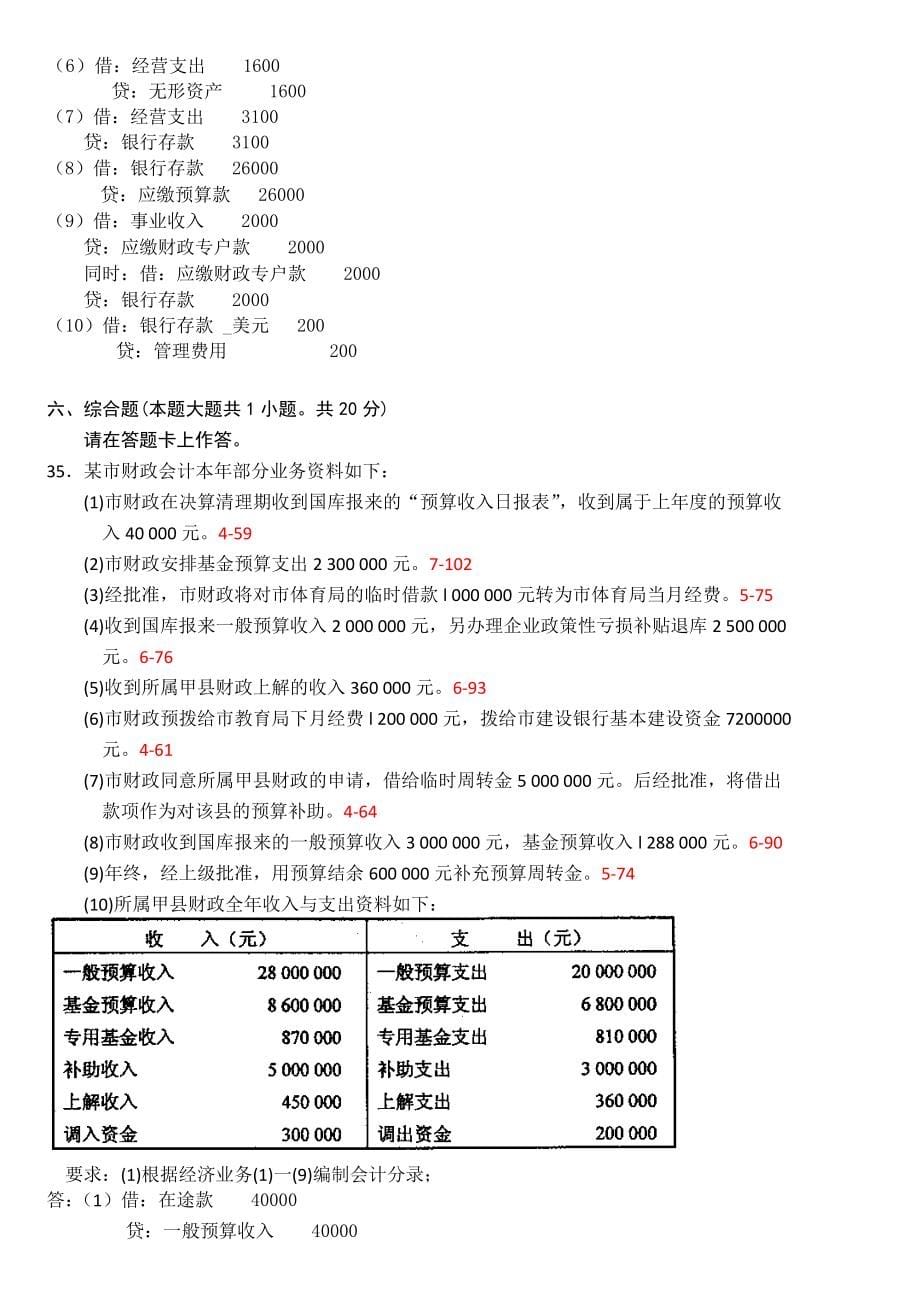 自考政府与事业单位会计历年真题及答案_第5页