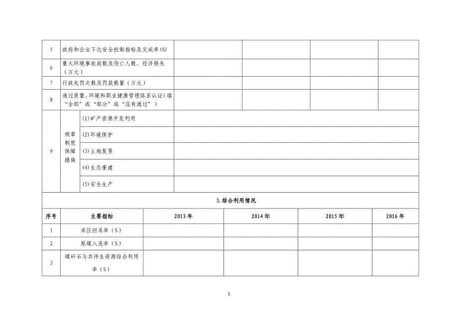 煤炭行业绿色矿山示范试点单位建设情况调查表_第3页