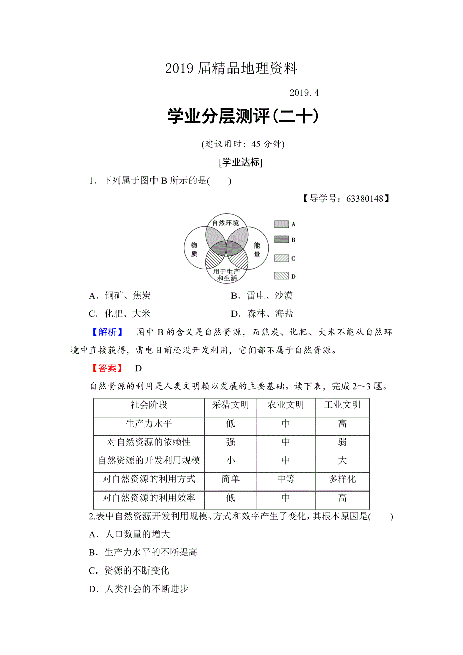 高中地理必修一鲁教版学业分层测评20 Word版含解析_第1页