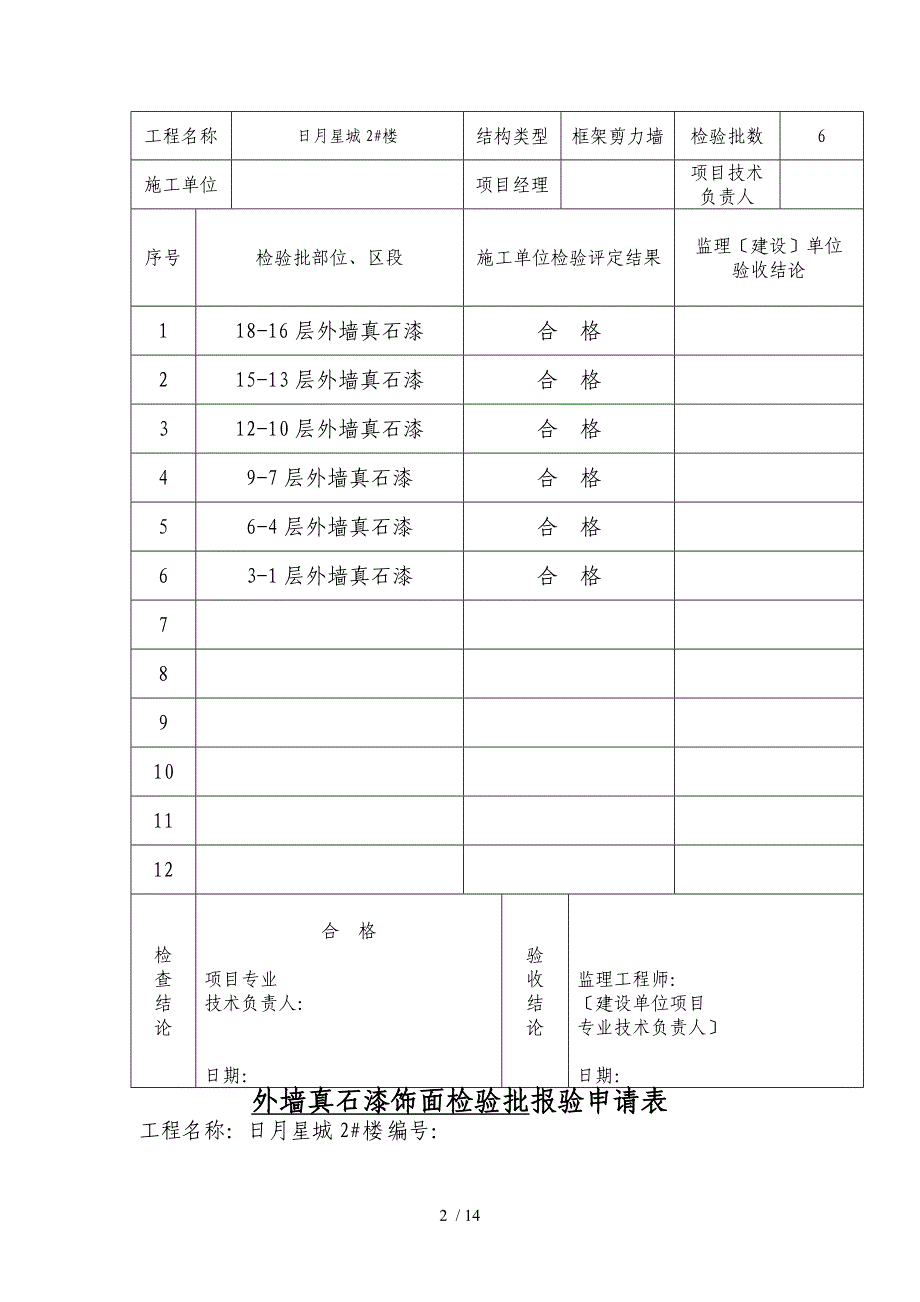 外墙真石漆饰面分项工程报验申请表_第2页