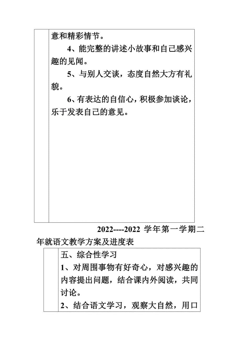 最新人教版二年级语文上册学期教学进度计划_第5页