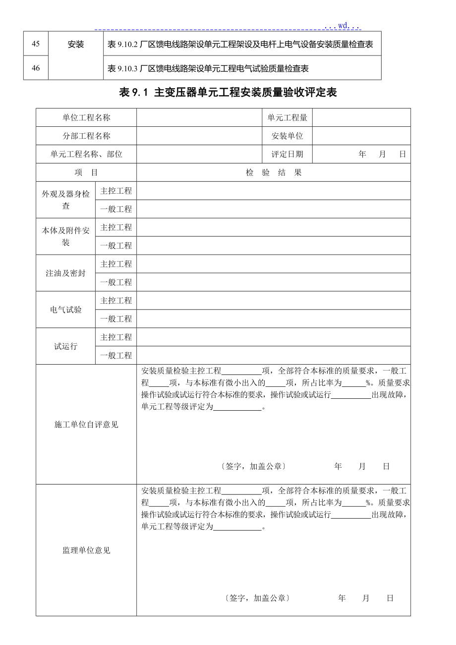 水利水电升压变电电气设置安装单元质量评定表_第4页