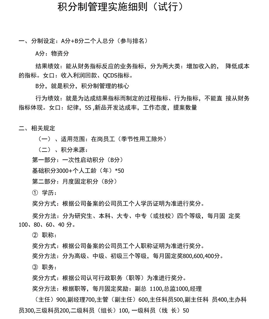 完整版员工积分制管理实施细则试行_第1页