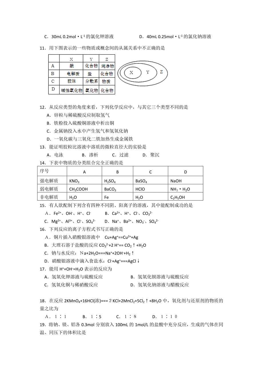 福建省龙岩一中10-11学年高一化学上学期期中试题B卷苏教版_第2页