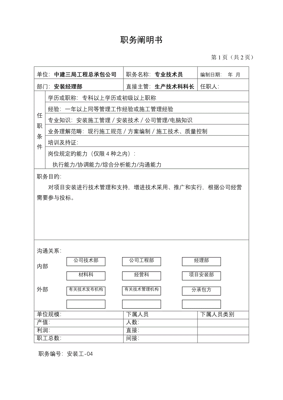 专业重点技术员职务专项说明书_第1页