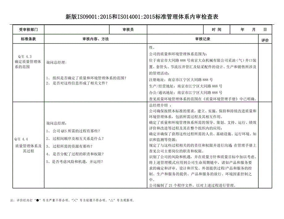 新版质量环境体系全条款对应内审检查表实例_第2页