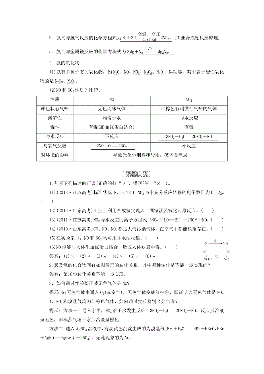 （人教通用版）2015届高考化学一轮总复习讲义 第四节 氮及其化合物讲义_第2页