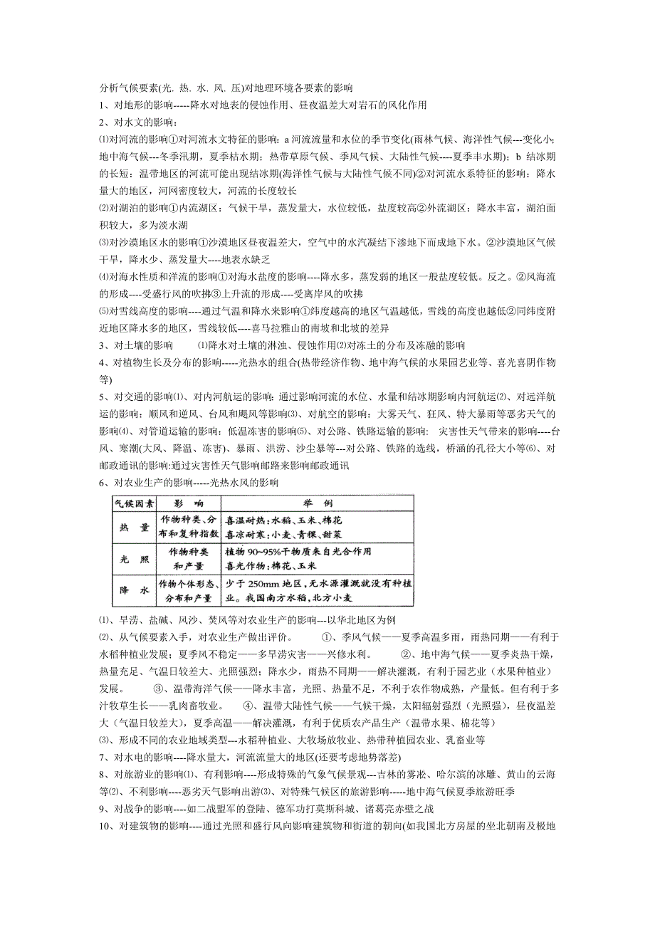 分析气候要素(光. 热. 水. 风. 压)对地理环境各要素的影响 (2).doc_第1页