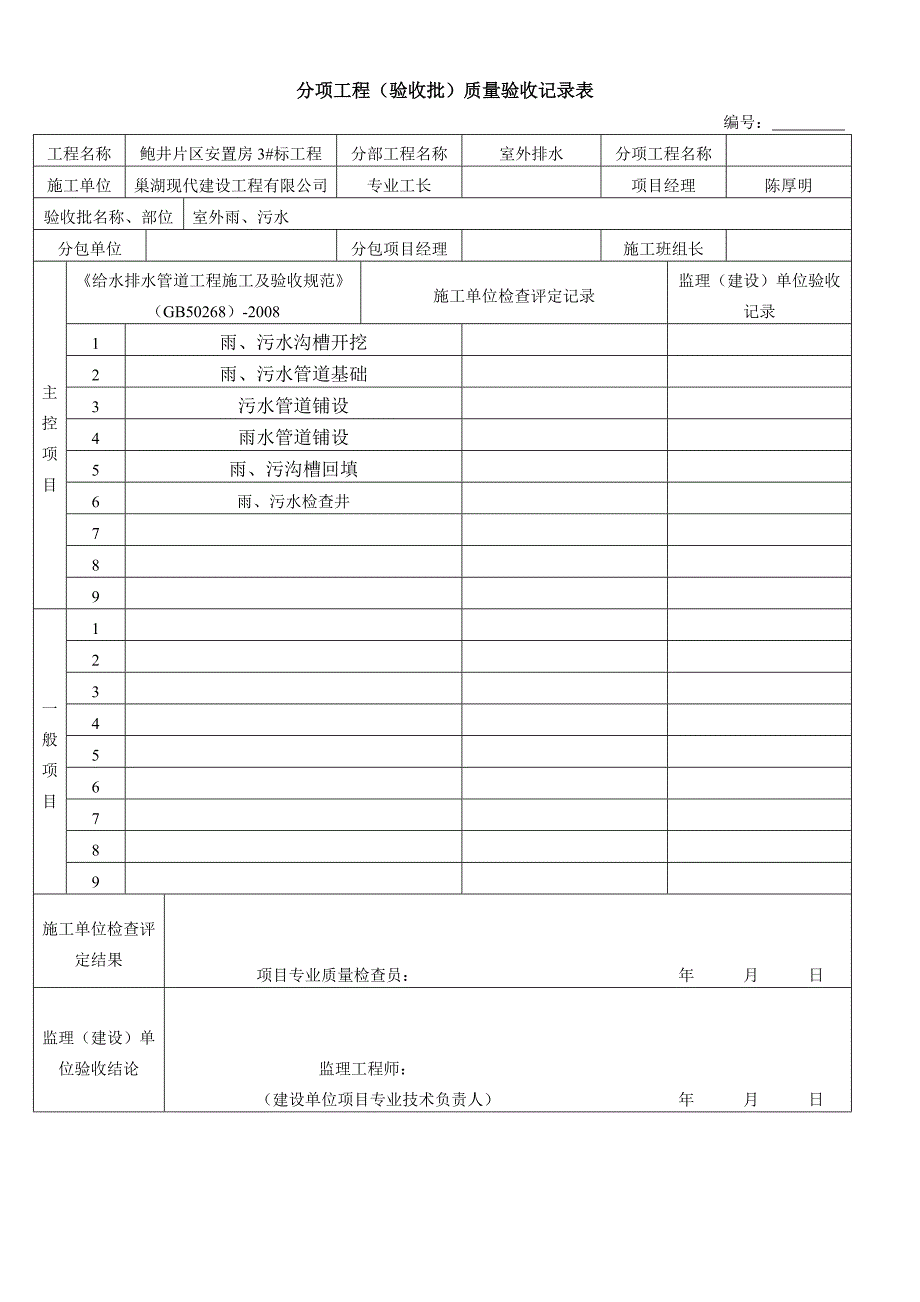 污水管道铺设检验批报验申请表_第1页