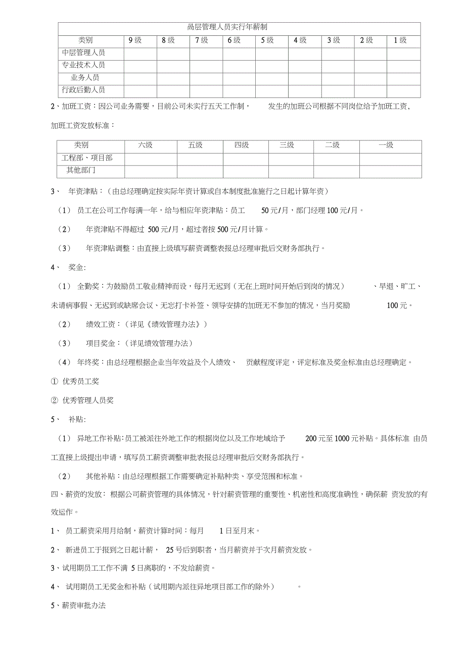 建筑工程施工企业薪酬管理制度（完整版）_第2页