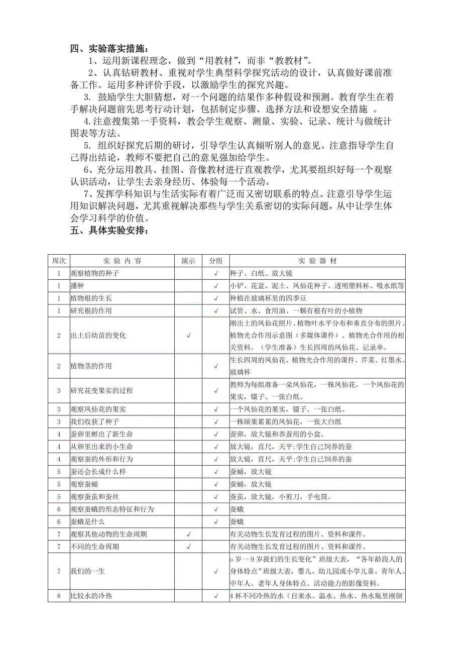 教科版小学科学三年级下册实验教学计划_第3页