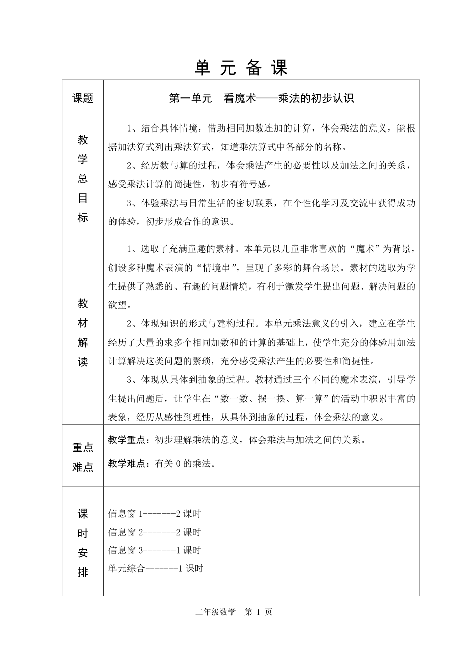 2012年新青岛版数学二年级上册全册教学设计_第1页