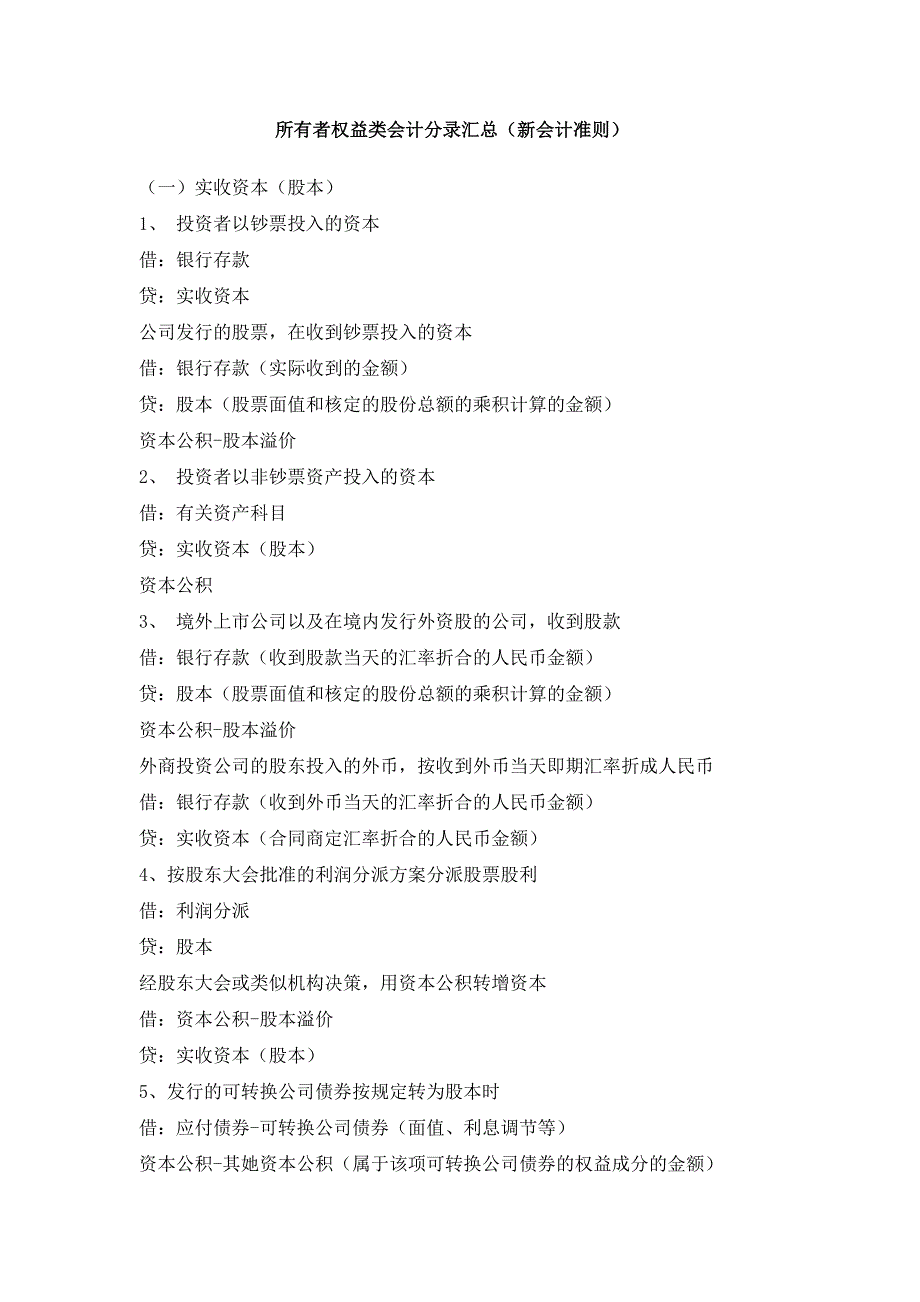所有者权益类会计分录汇总_第1页