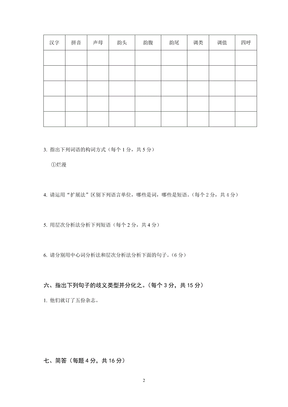 《现代汉语》试卷题型 Microsoft Word 文档_第2页
