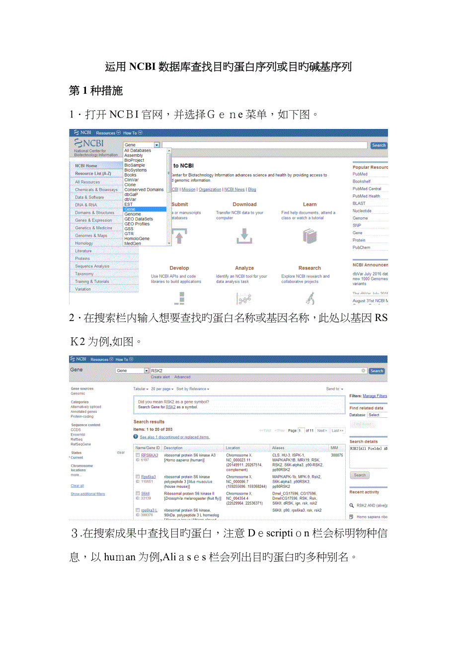 如何用NCBI和uniprot数据库查找目的蛋白的氨基酸序列或目的基因的碱基序列(mRNA序列)_第1页