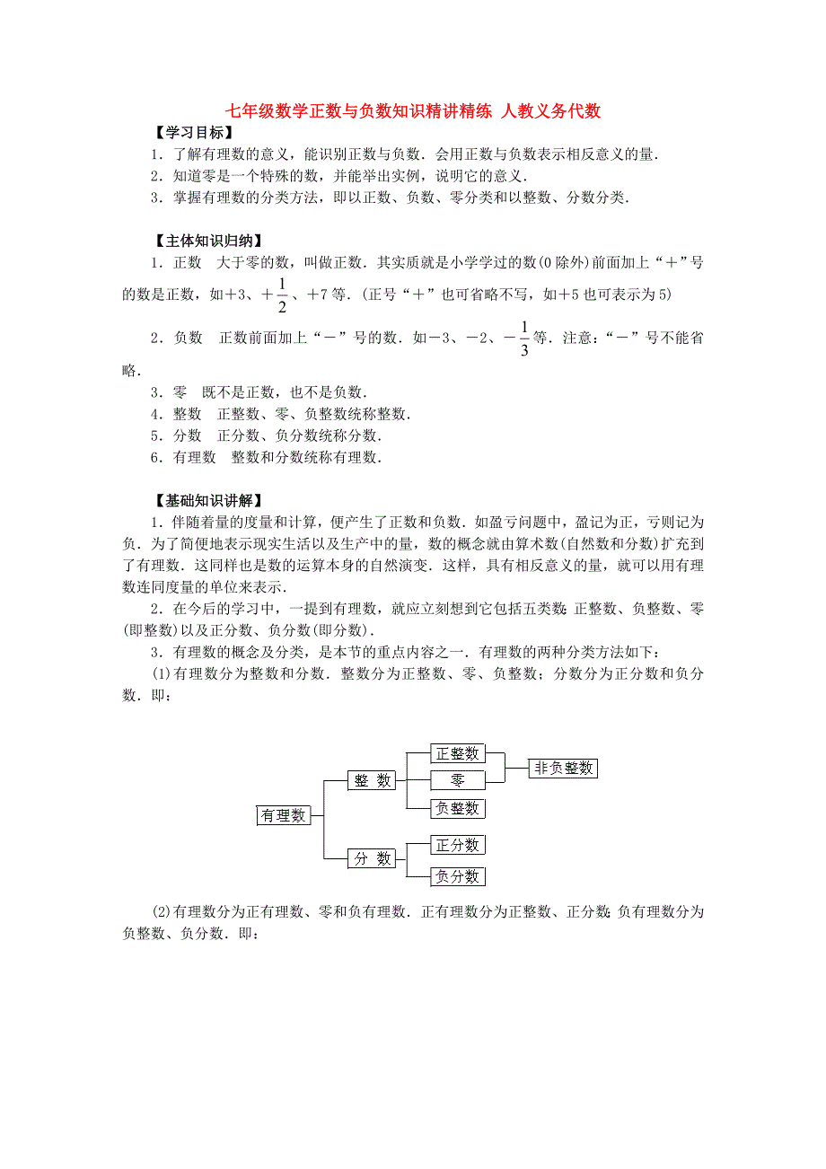 七年级数学正数与负数知识精讲精练_第1页