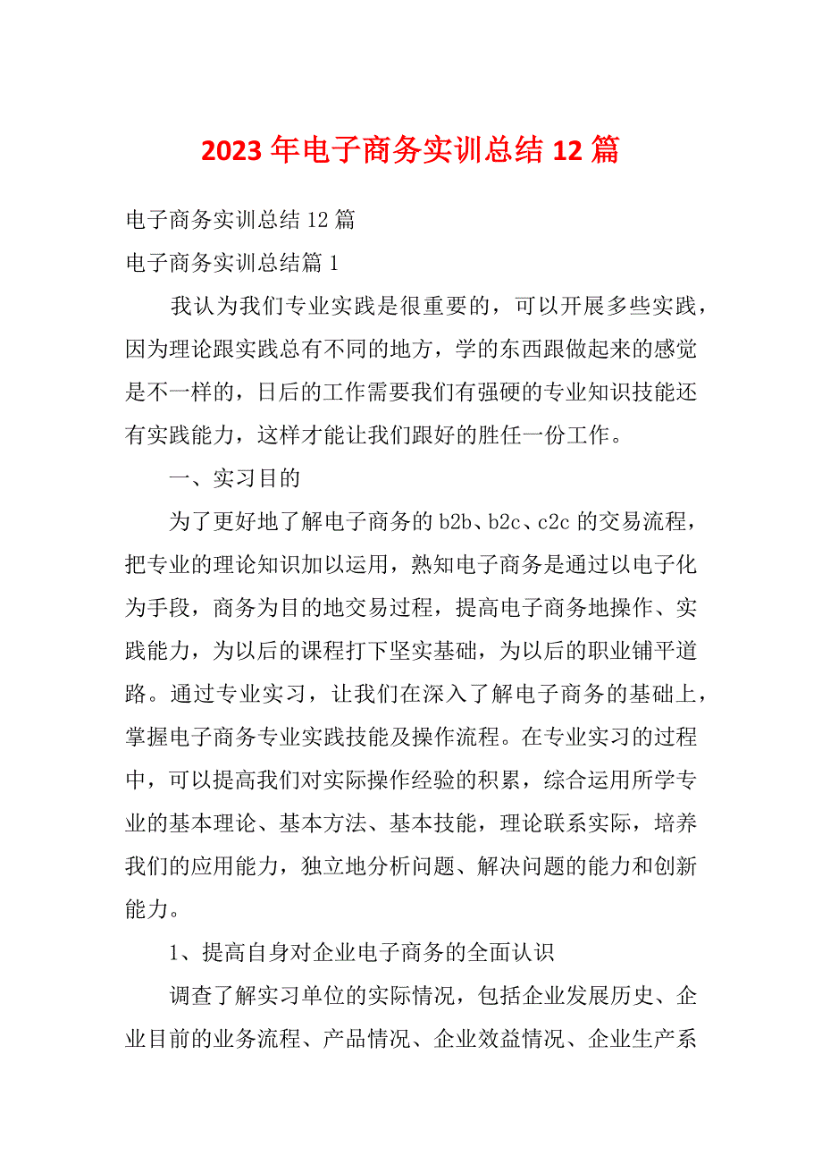 2023年电子商务实训总结12篇_第1页