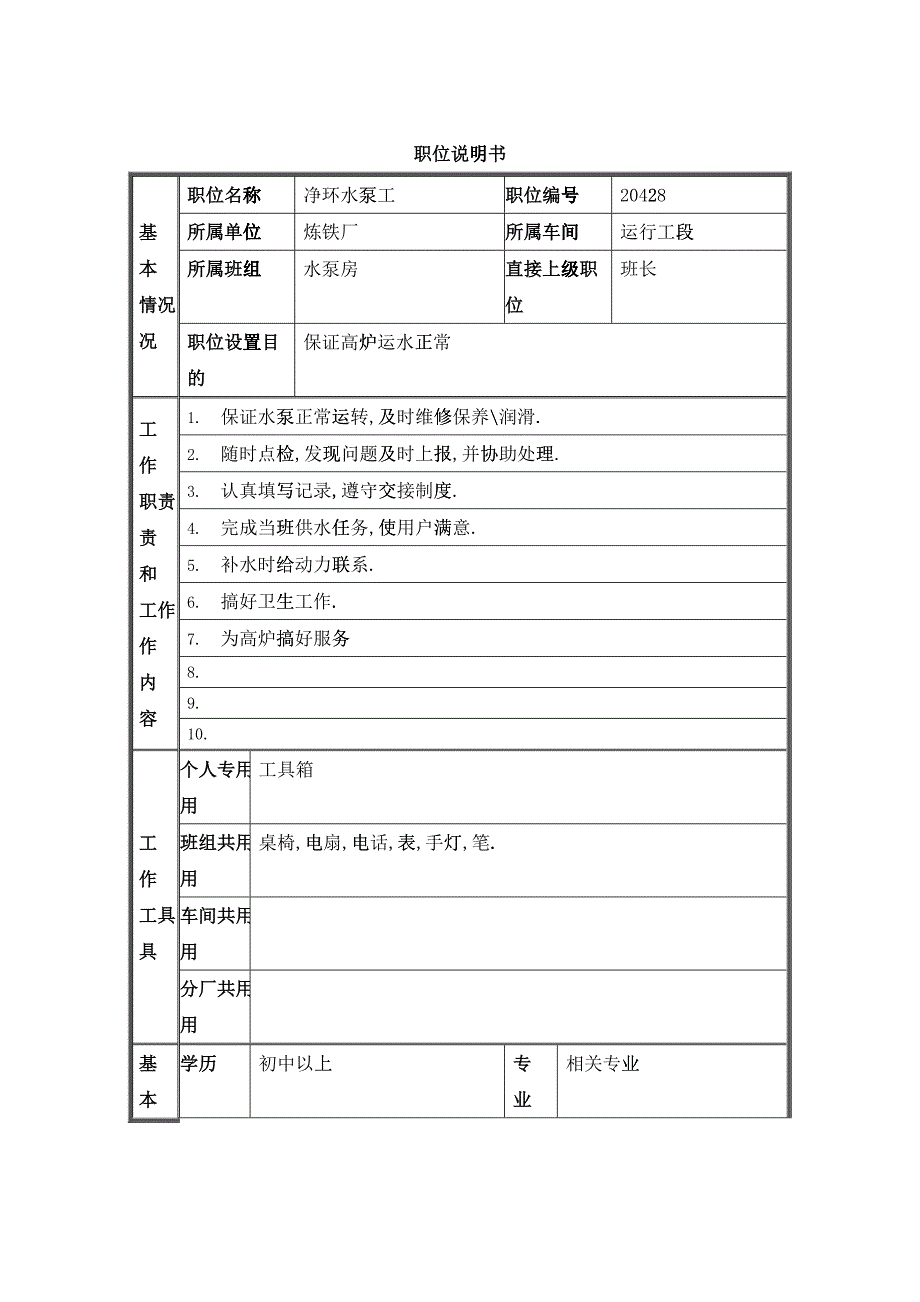 净环水泵工岗位说明书_第1页