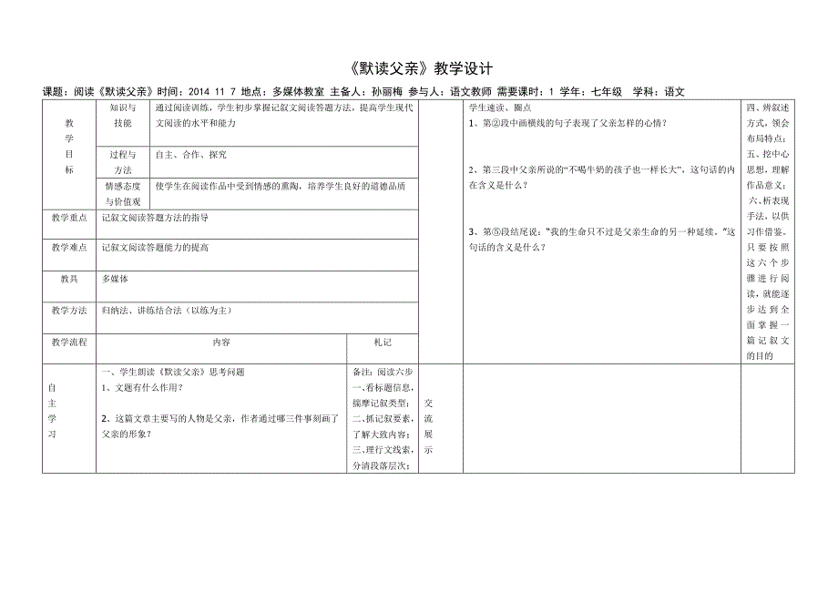 阅读《默读父亲》导学提纲_第1页