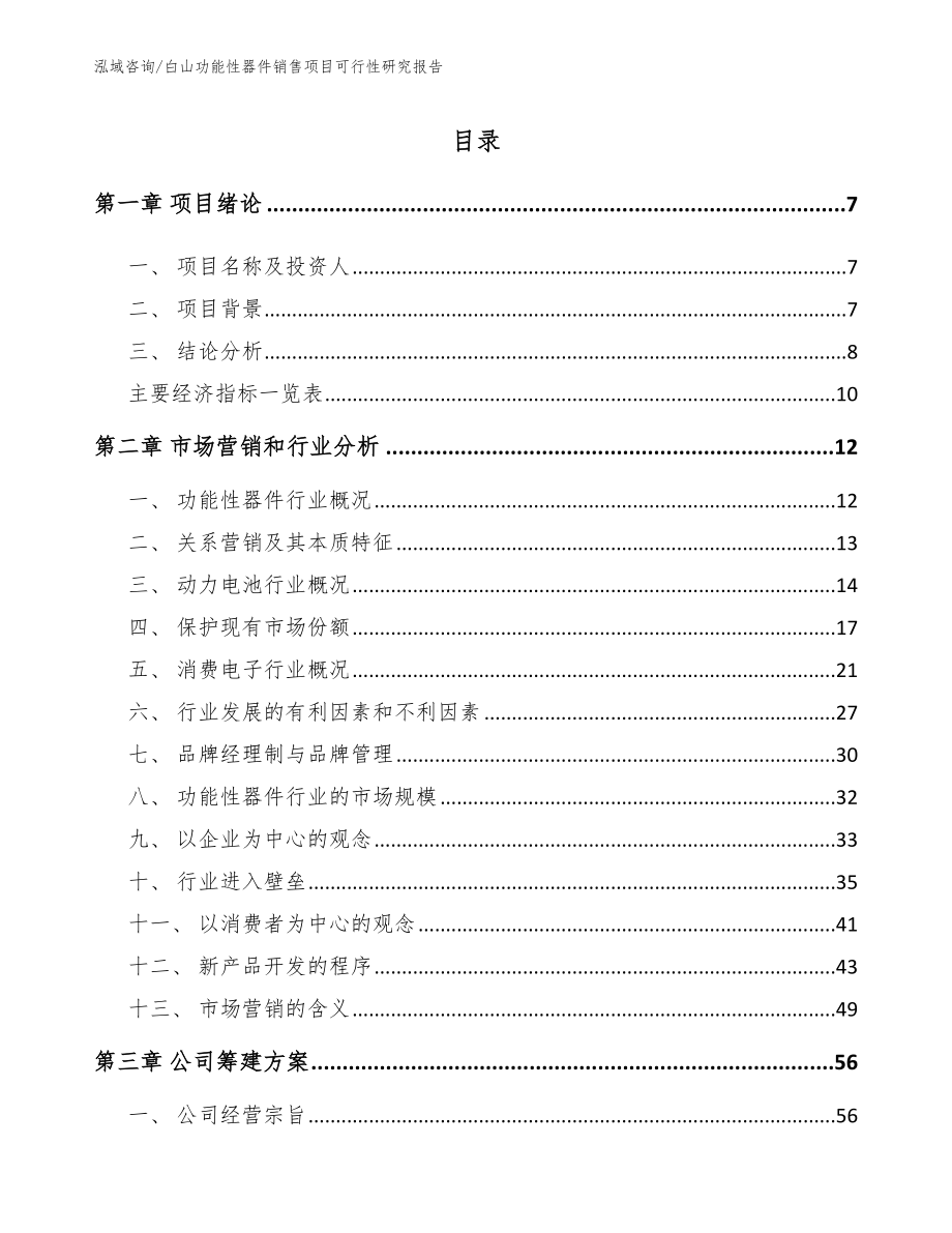 白山功能性器件销售项目可行性研究报告【范文模板】_第1页