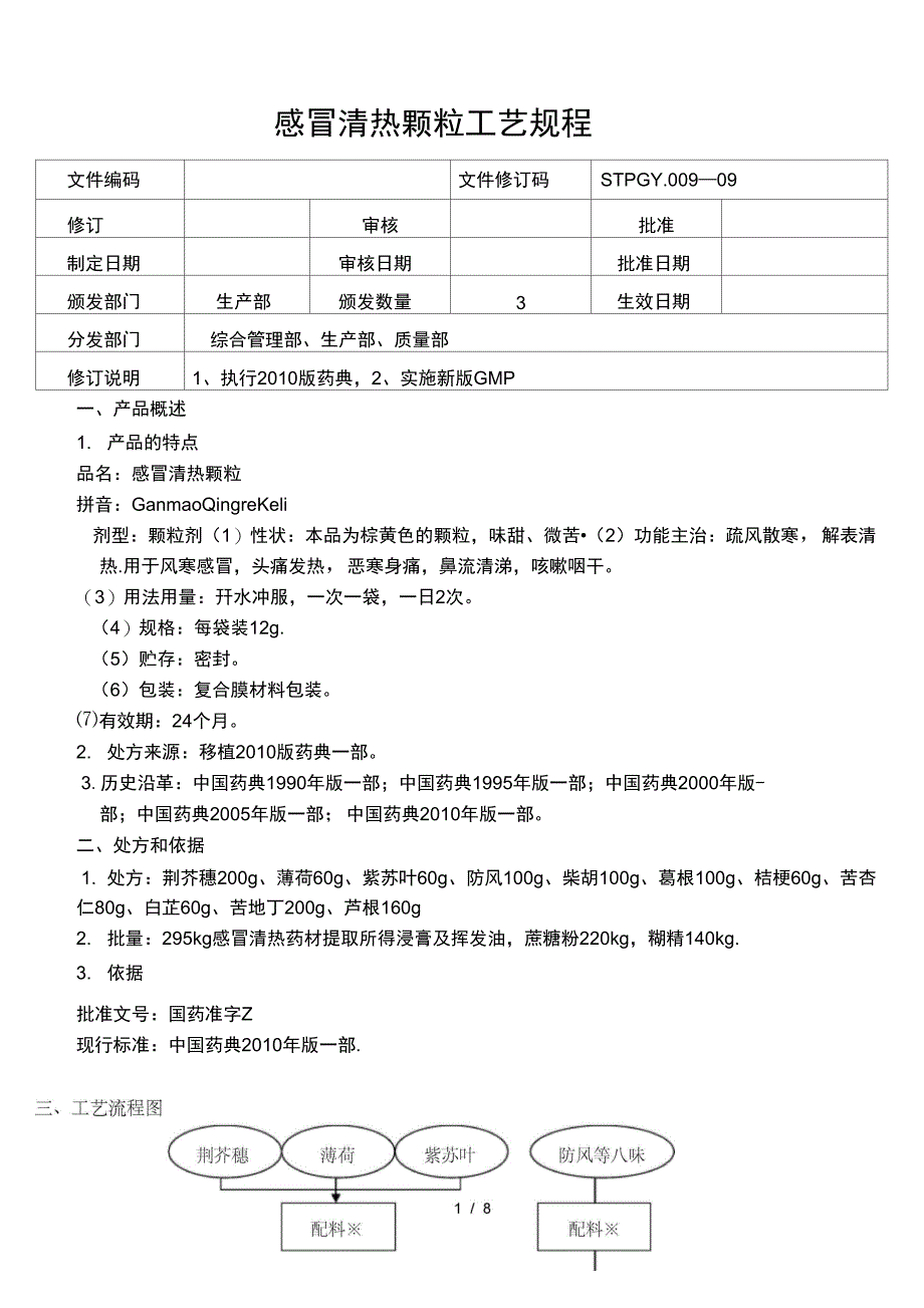 (完整)感冒清热颗粒工艺规程_第1页