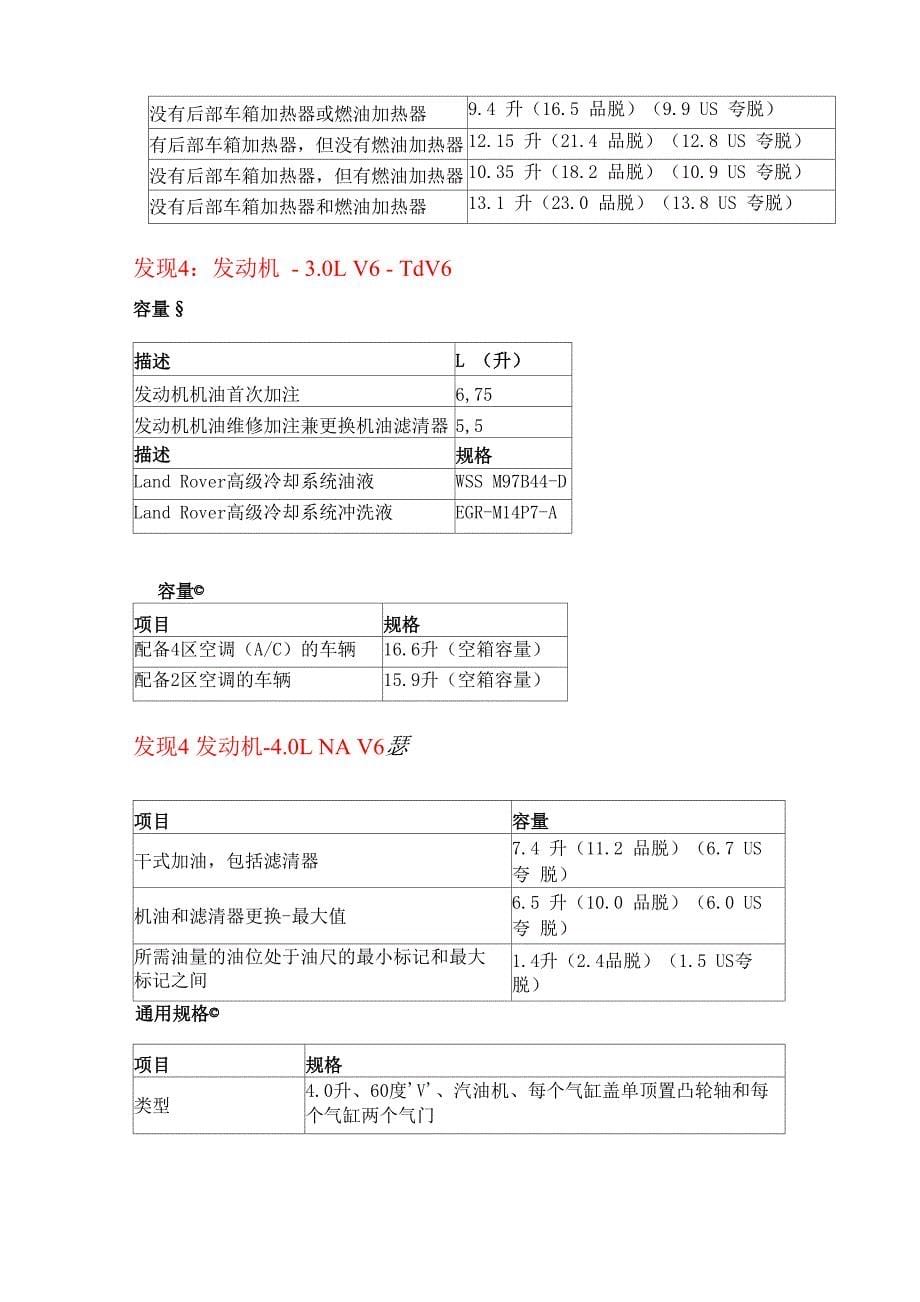 路虎各车型机油冷却液燃油箱容量_第5页