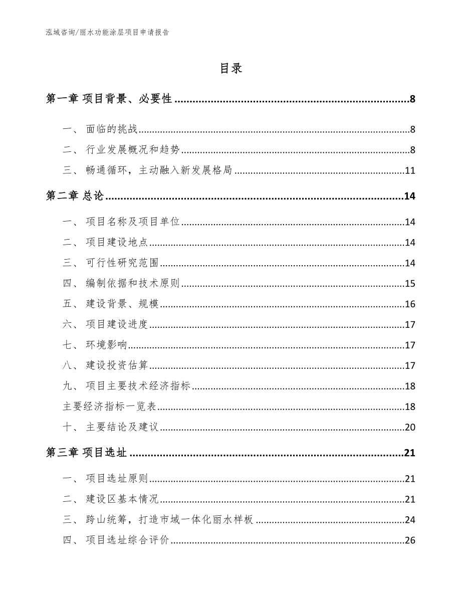 丽水功能涂层项目申请报告_第1页