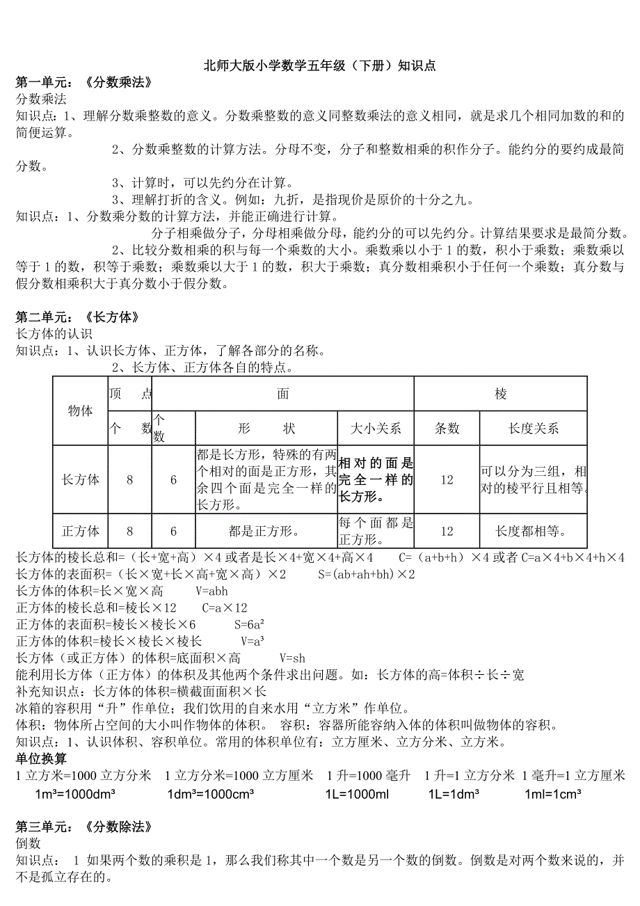 北师大版小学数学五年级下册知识点归纳_第1页